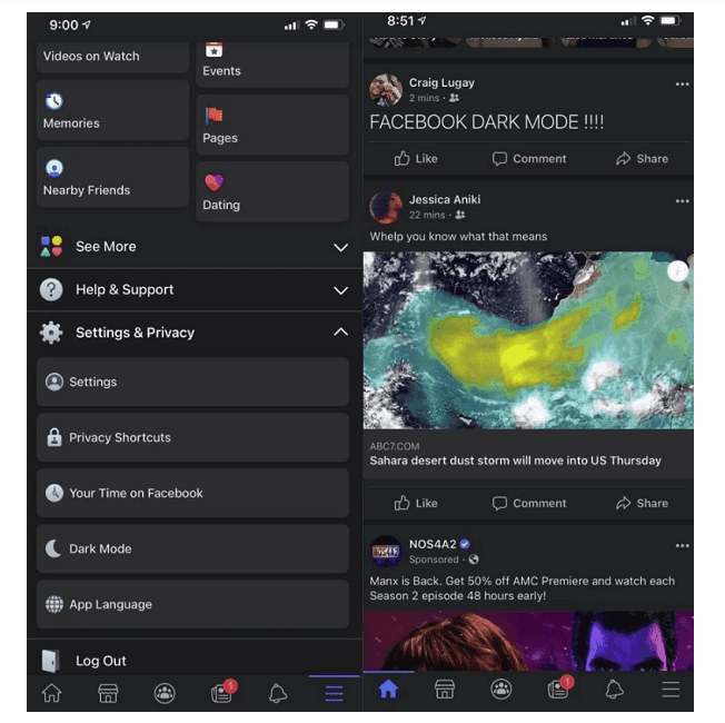 Facebook testuje tmavý režim mobilní aplikace