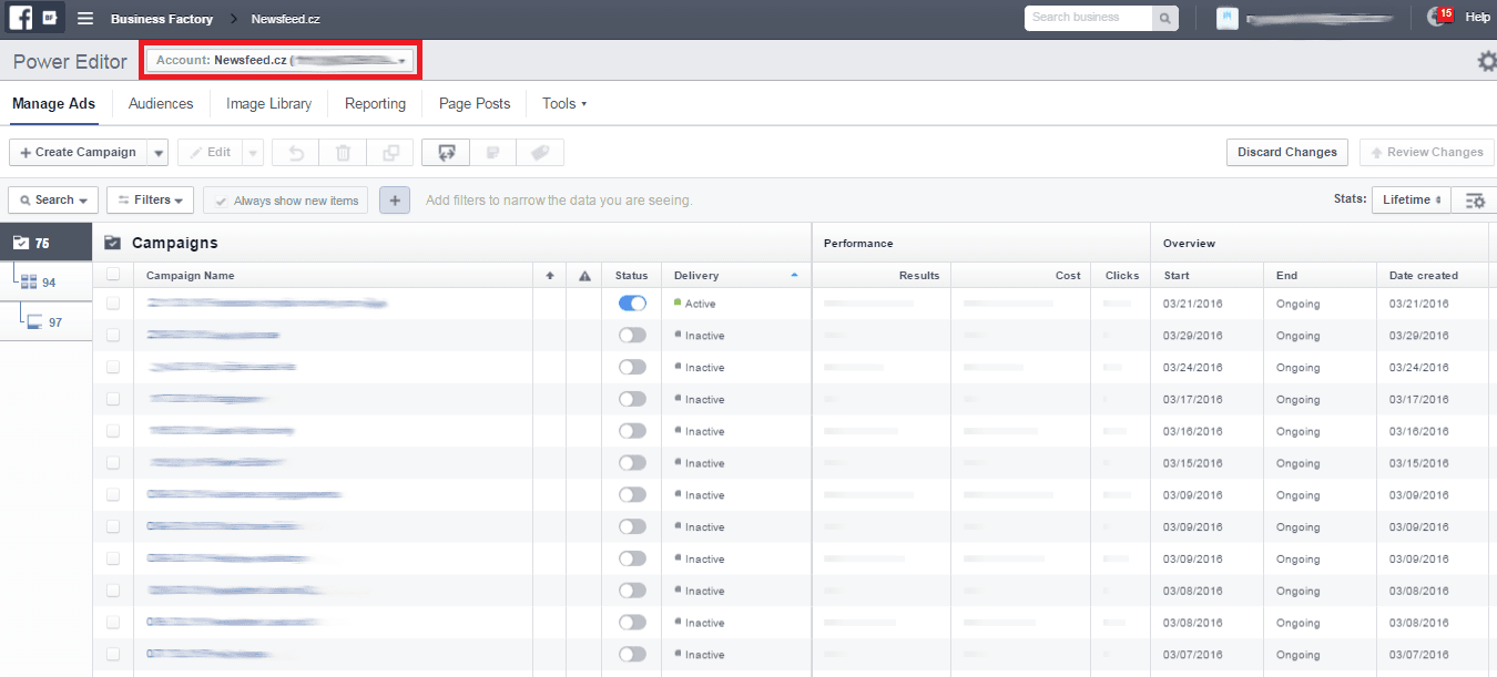 Power editor: vytváření reklam a jejich správa