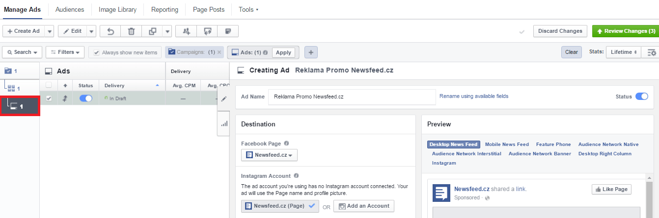 Power editor: vytváření reklam a jejich správa