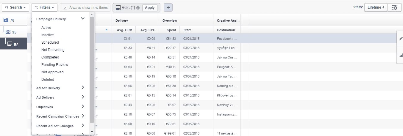 Power editor: vytváření reklam a jejich správa